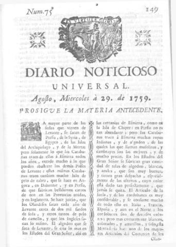 'Diario noticioso, curioso, erudito y comercial público y económico' - Número 75 - 1759 agosto 29