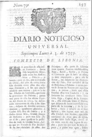 'Diario noticioso, curioso, erudito y comercial público y económico' - Número 79 - 1759 septiembre 3