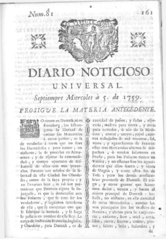 'Diario noticioso, curioso, erudito y comercial público y económico' - Número 81 - 1759 septiembre 5