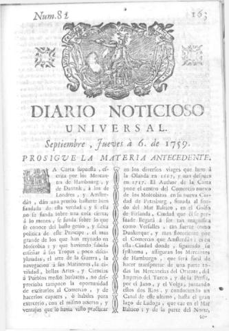 'Diario noticioso, curioso, erudito y comercial público y económico' - Número 82 - 1759 septiembre 6