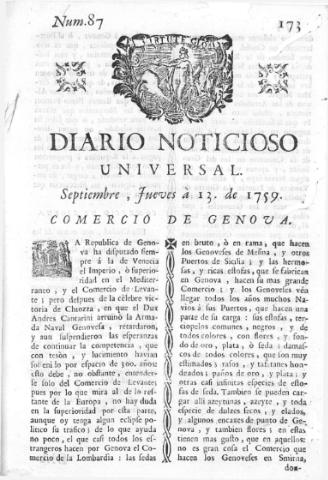 'Diario noticioso, curioso, erudito y comercial público y económico' - Número 87 - 1759 septiembre 13
