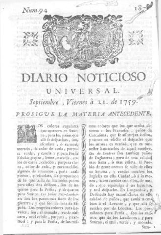 'Diario noticioso, curioso, erudito y comercial público y económico' - Número 94 - 1759 septiembre 21