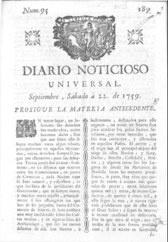 'Diario noticioso, curioso, erudito y comercial público y económico' - Número 95 - 1759 septiembre 22