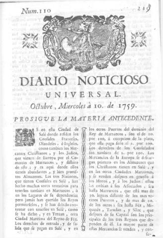 'Diario noticioso, curioso, erudito y comercial público y económico' - Número 110 - 1759 octubre 10