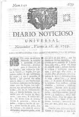 'Diario noticioso, curioso, erudito y comercial público y económico' - Número 140 - 1759 noviembre 16