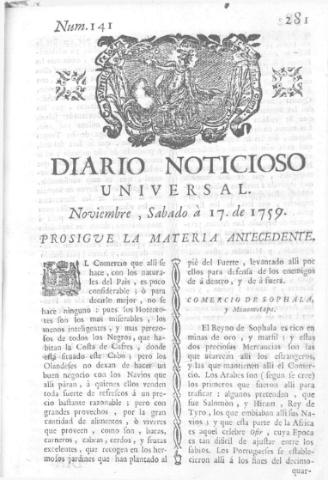 'Diario noticioso, curioso, erudito y comercial público y económico' - Número 141 - 1759 noviembre 17