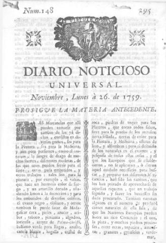 'Diario noticioso, curioso, erudito y comercial público y económico' - Número 148 - 1759 noviembre 26