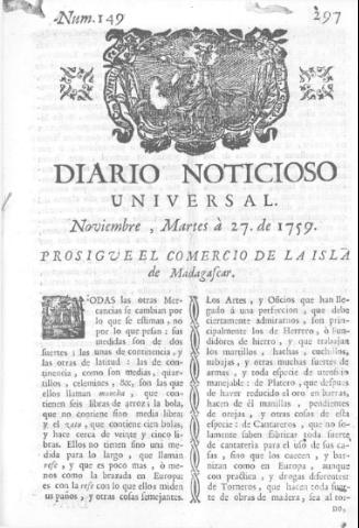 'Diario noticioso, curioso, erudito y comercial público y económico' - Número 149 - 1759 noviembre 27