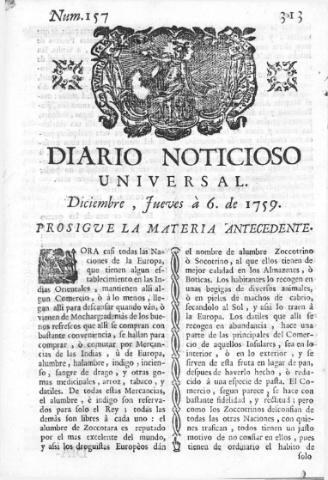 'Diario noticioso, curioso, erudito y comercial público y económico' - Número 157 - 1759 diciembre 6