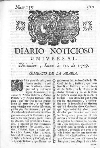 'Diario noticioso, curioso, erudito y comercial público y económico' - Número 159 - 1759 diciembre 10