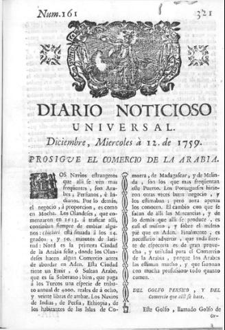 'Diario noticioso, curioso, erudito y comercial público y económico' - Número 161 - 1759 diciembre 12