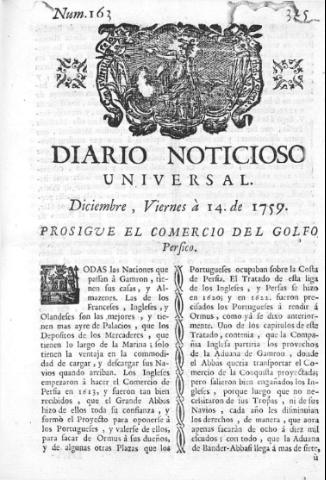 'Diario noticioso, curioso, erudito y comercial público y económico' - Número 163 - 1759 diciembre 14