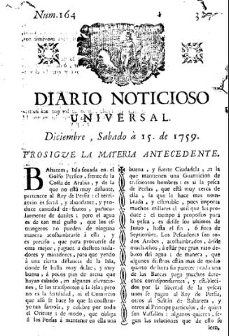 'Diario noticioso, curioso, erudito y comercial público y económico' - Número 164 - 1759 diciembre 15