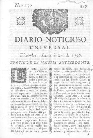 'Diario noticioso, curioso, erudito y comercial público y económico' - Número 170 - 1759 diciembre 24