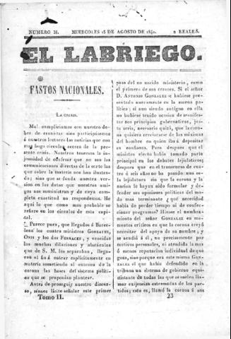 'El Labriego.' - Número 38 - 15 agosto 1840