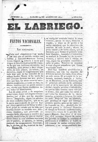 'El Labriego.' - Número 41 - 29 agosto 1840
