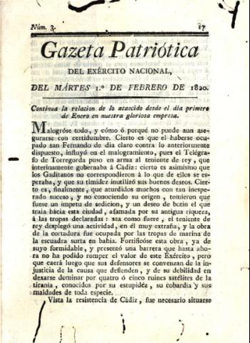 'Gazeta Patriótica del exército nacional' - Número 3 - 1820 febrero 1
