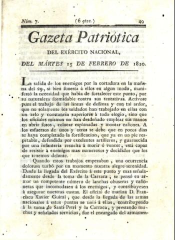 'Gazeta Patriótica del exército nacional' - Número 7 - 1820 febrero 15
