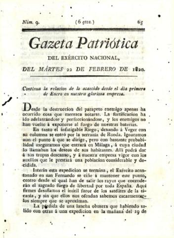 'Gazeta Patriótica del exército nacional' - Número 9 - 1820 febrero 22