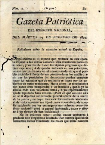 'Gazeta Patriótica del exército nacional' - Número 11 - 1820 febrero 29