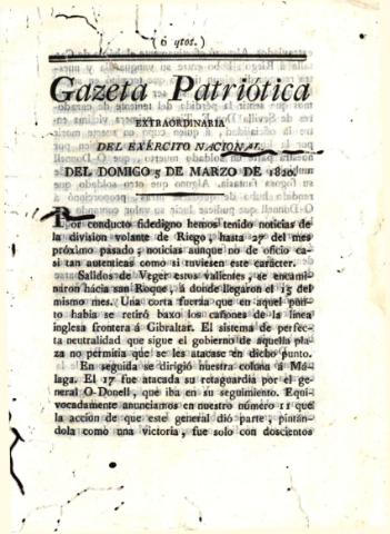 'Gazeta Patriótica del exército nacional' - 1820 marzo 5
