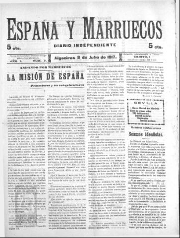 'España y Marruecos  : diario independiente' - Año 1 Número 7 - 1917 julio 8