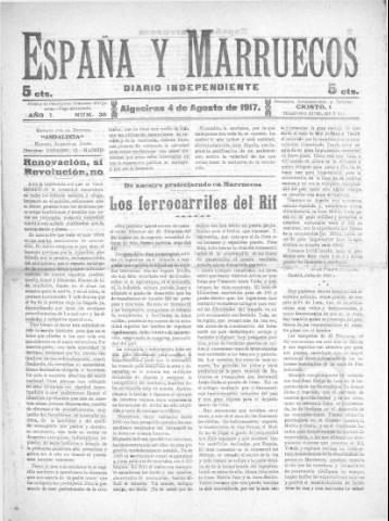 'España y Marruecos  : diario independiente' - Año 1 Número 30 - 1917 agosto 4