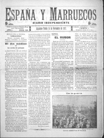 'España y Marruecos  : diario independiente' - Año 1 Número 105 - 1917 noviembre 14