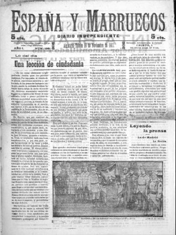'España y Marruecos  : diario independiente' - Año 1 Número 109 - 1917 noviembre 18