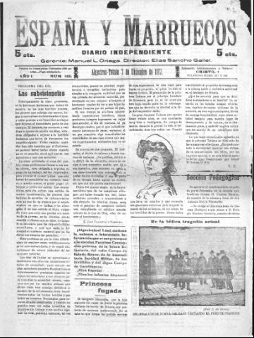 'España y Marruecos  : diario independiente' - Año 1 Número 116 - 1917 diciembre 7