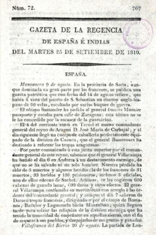 'Gazeta de la regencia de España e Indias' - Número 72 - 1810 septiembre 25