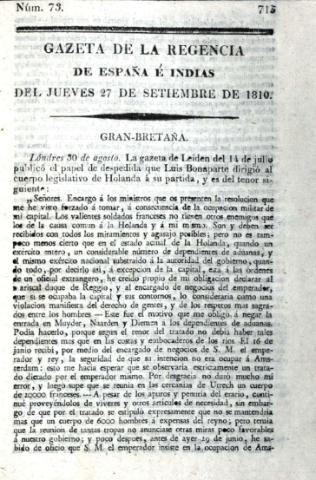 'Gazeta de la regencia de España e Indias' - Número 73 - 1810 septiembre 27