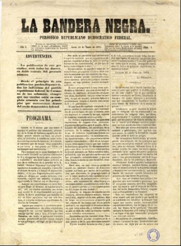 'La bandera negra :  periódico republicano democrático federal.' - Año I Número 1 - 1875 junio 12