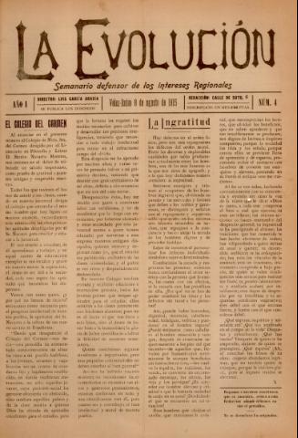 'La Evolución : semanario defensor de los intereses regionales' - Año 1 Número 4 - 1915 agosto 08