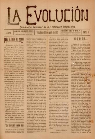 'La Evolución : semanario defensor de los intereses regionales' - Año 1 Número 5 - 1915 agosto 15