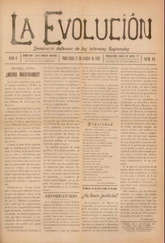 'La Evolución : semanario defensor de los intereses regionales' - Año 1 Número 14 - 1915 octubre 17