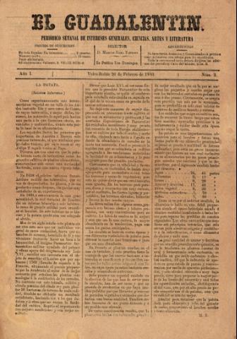 'El Guadalentin : Periódico Semanal Literario y de Intereses Generales' - Año 1 Número 2 - 1883 febrero 26