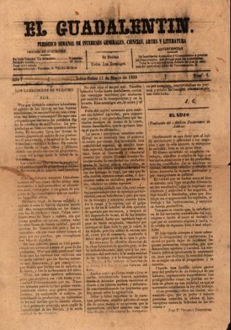'El Guadalentin : Periódico Semanal Literario y de Intereses Generales' - Año 1 Número 4 - 1883 marzo 11