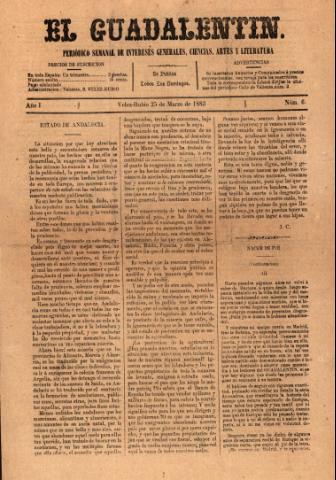 'El Guadalentin : Periódico Semanal Literario y de Intereses Generales' - Año 1 Número 6 - 1883 marzo 25