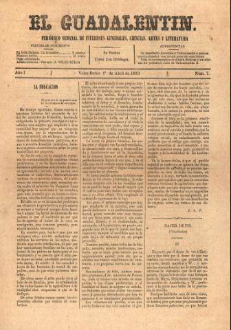 'El Guadalentin : Periódico Semanal Literario y de Intereses Generales' - Año 1 Número 7 - 1883 abril 01