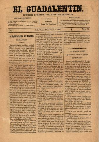 'El Guadalentin : Periódico Semanal Literario y de Intereses Generales' - Año 1 Número 15 - 1883 mayo 27
