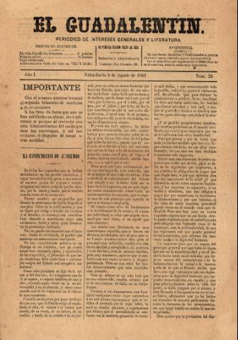 'El Guadalentin : Periódico Semanal Literario y de Intereses Generales' - Año 1 Número 25 - 1883 agosto 05