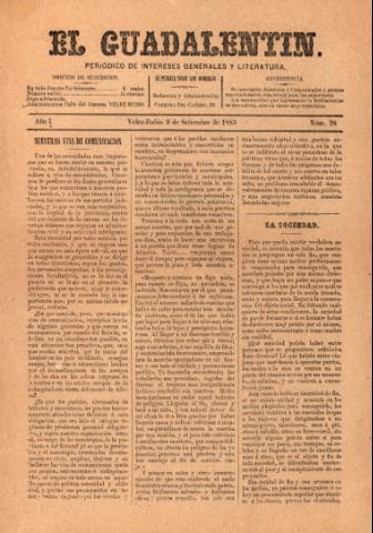 'El Guadalentin : Periódico Semanal Literario y de Intereses Generales' - Año 1 Número 28 - 1883 septiembre 09
