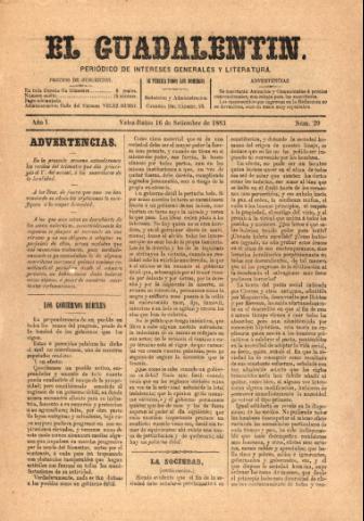'El Guadalentin : Periódico Semanal Literario y de Intereses Generales' - Año 1 Número 29 - 1883 septiembre 16