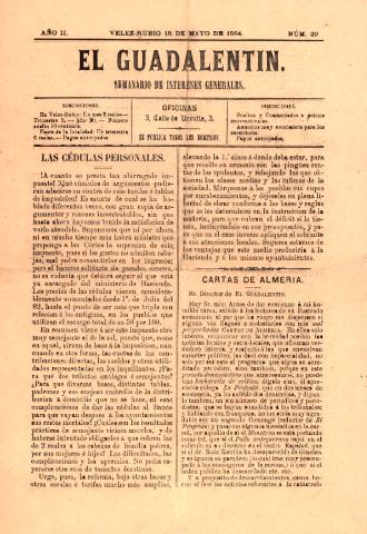 'El Guadalentin : Periódico Semanal Literario y de Intereses Generales' - Año 2 Número 39 - 1884 mayo 18