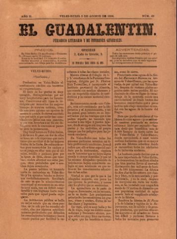 'El Guadalentin : Periódico Semanal Literario y de Intereses Generales' - Año 2 Número 49 - 1884 agosto 03