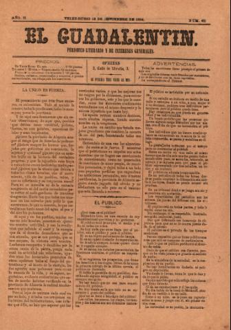 'El Guadalentin : Periódico Semanal Literario y de Intereses Generales' - Año 2 Número 61 - 1884 diciembre 12