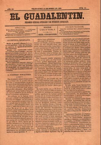 'El Guadalentin : Periódico Semanal Literario y de Intereses Generales' - Año 3 Número 64 - 1885 enero 12