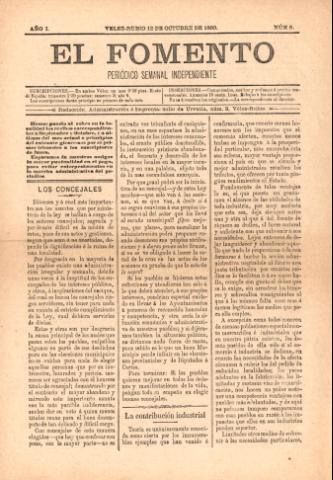 'El fomento : Semanario Independiente, continuación del anterior.' - Año 1 Número 6 - 1890 octubre 12