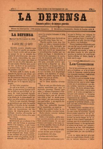 'La defensa : Semanario Político y de Intereses Generales' - Año 1 Número 8 - 1901 noviembre 05